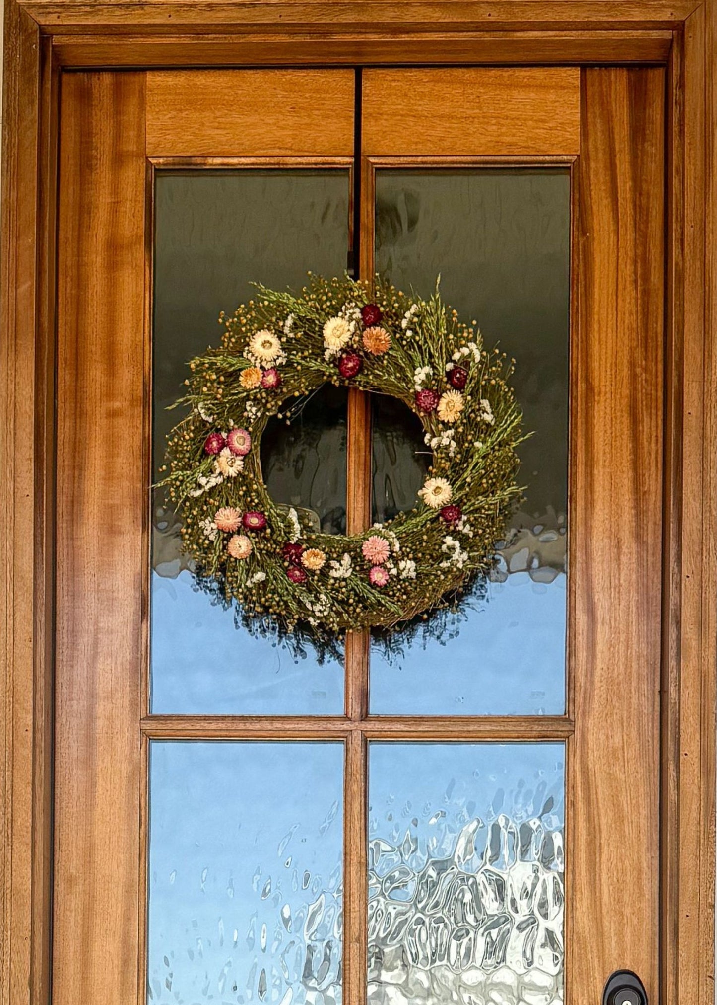 Flax and Pink Strawflower Mixed Dried Flower Wreath - 22"