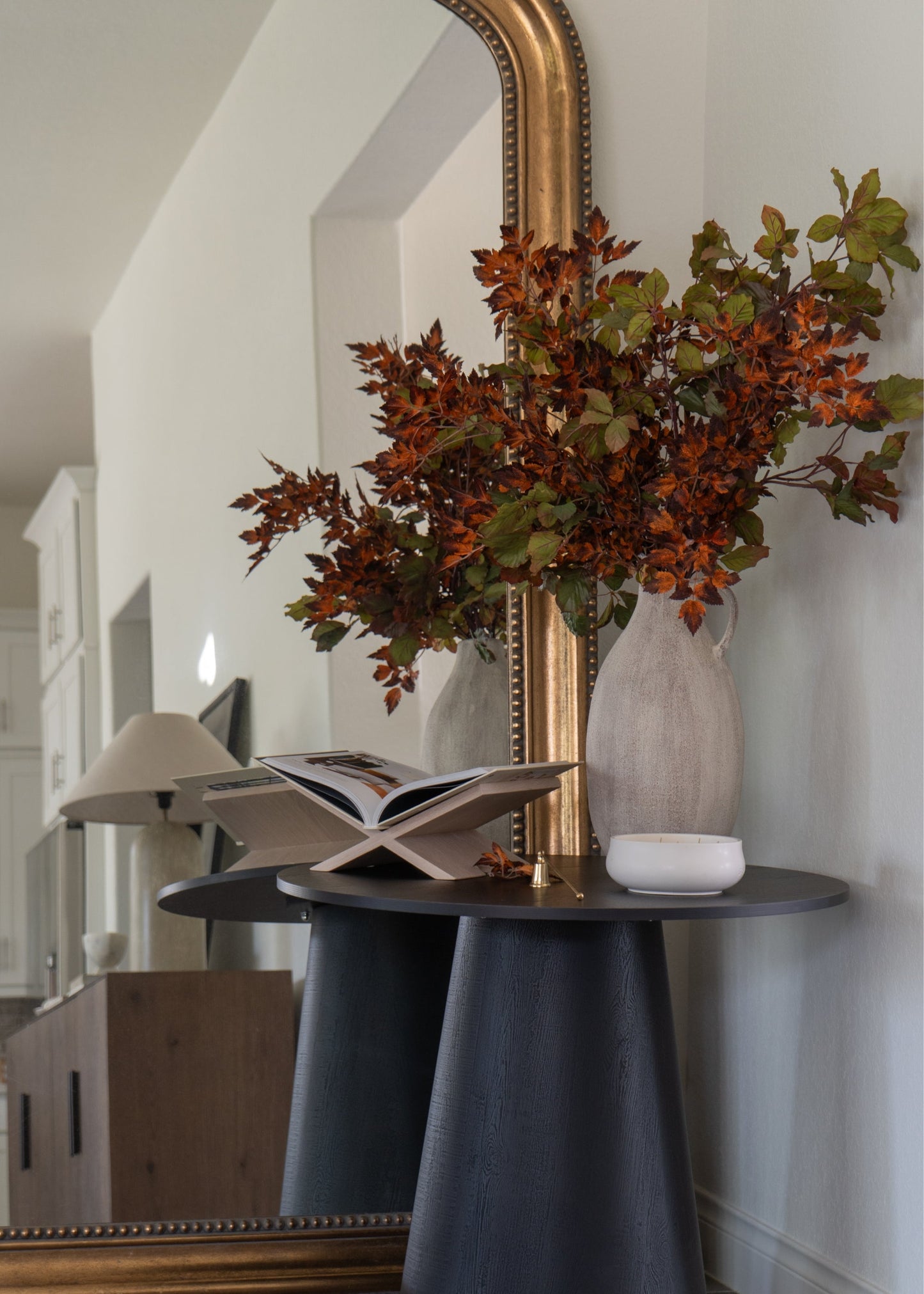 Tall Burgundy Green Faux Chestnut Leaf Branch - 47"