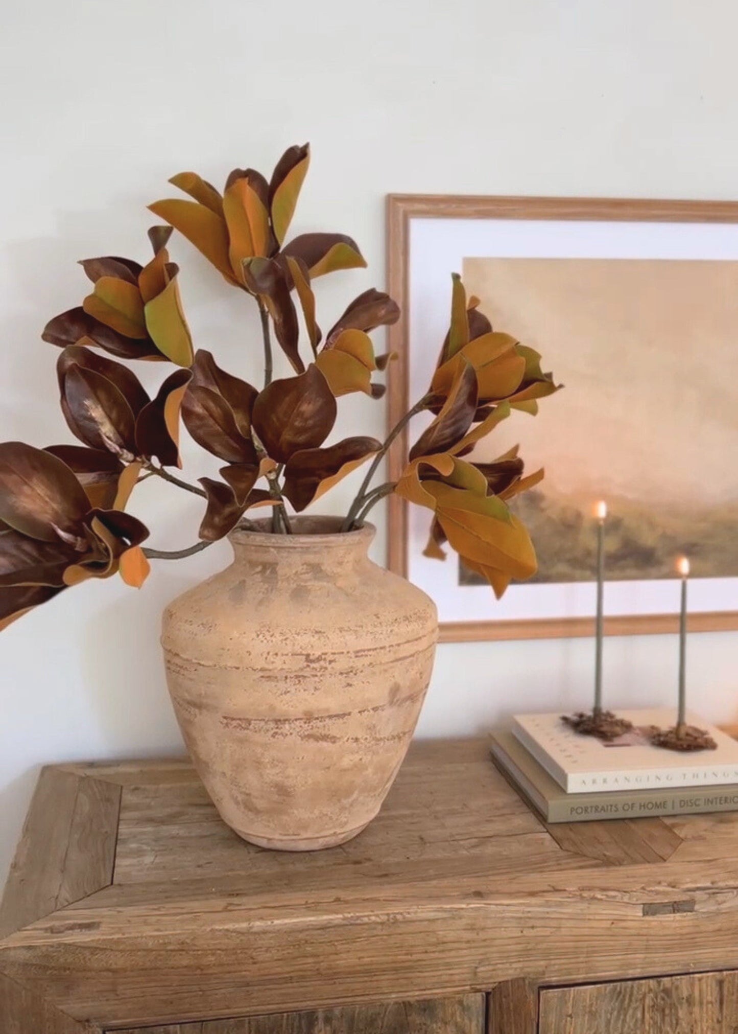 Warm Brown Fake Magnolia Leaf Branch - 38.5"
