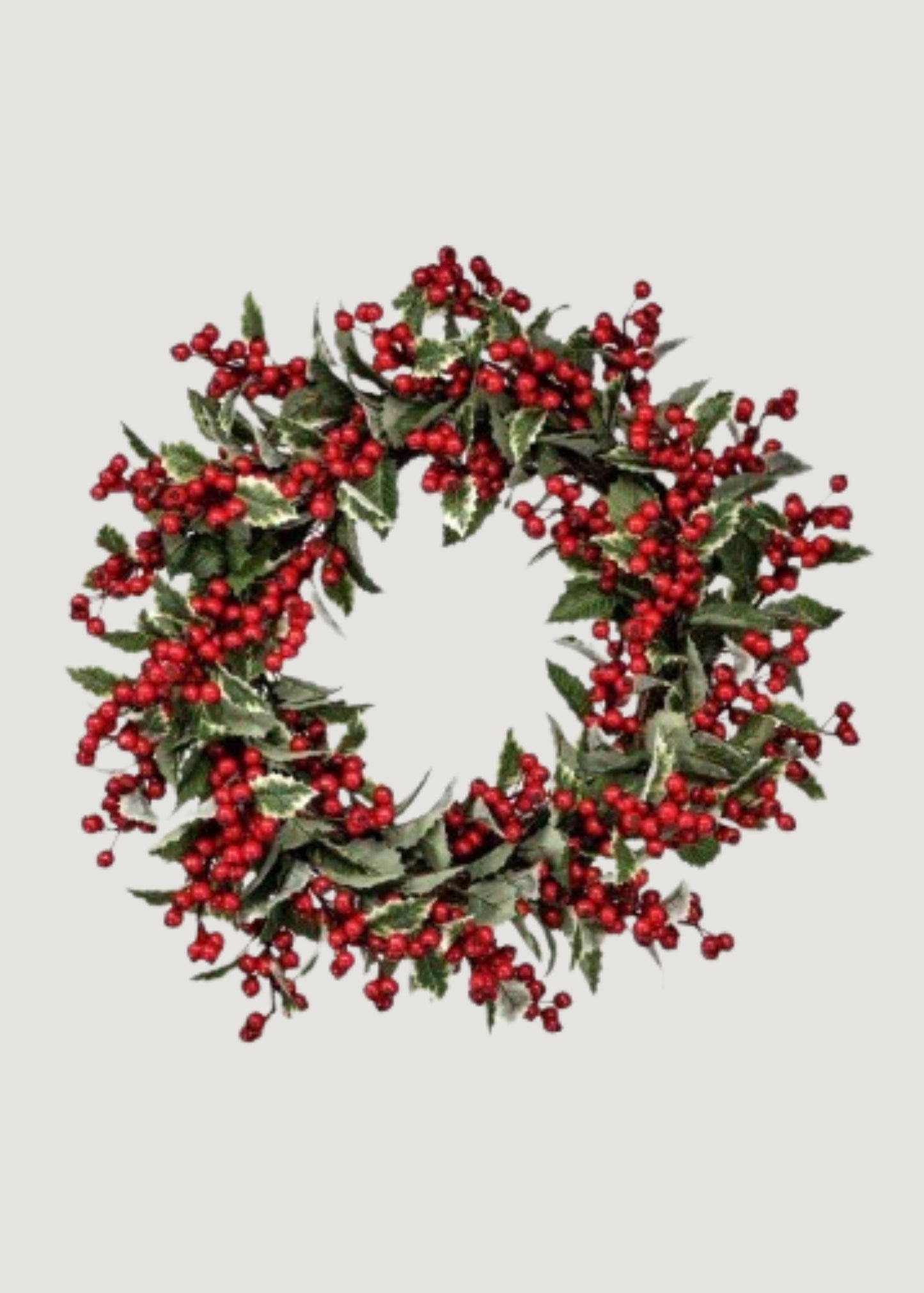 Deluxe Fake Winter Holly and Red Berry Waterproof Wreath - 24"