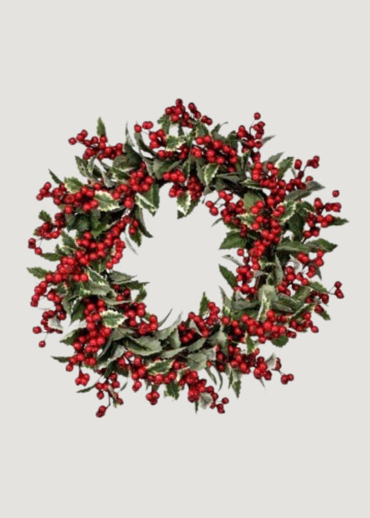 Deluxe Fake Winter Holly and Red Berry Waterproof Wreath - 24"