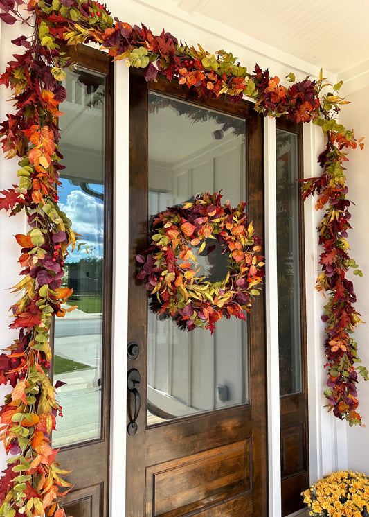 Deluxe Faux Eucalyptus Garland in Mixed Fall Hues - 78.5"