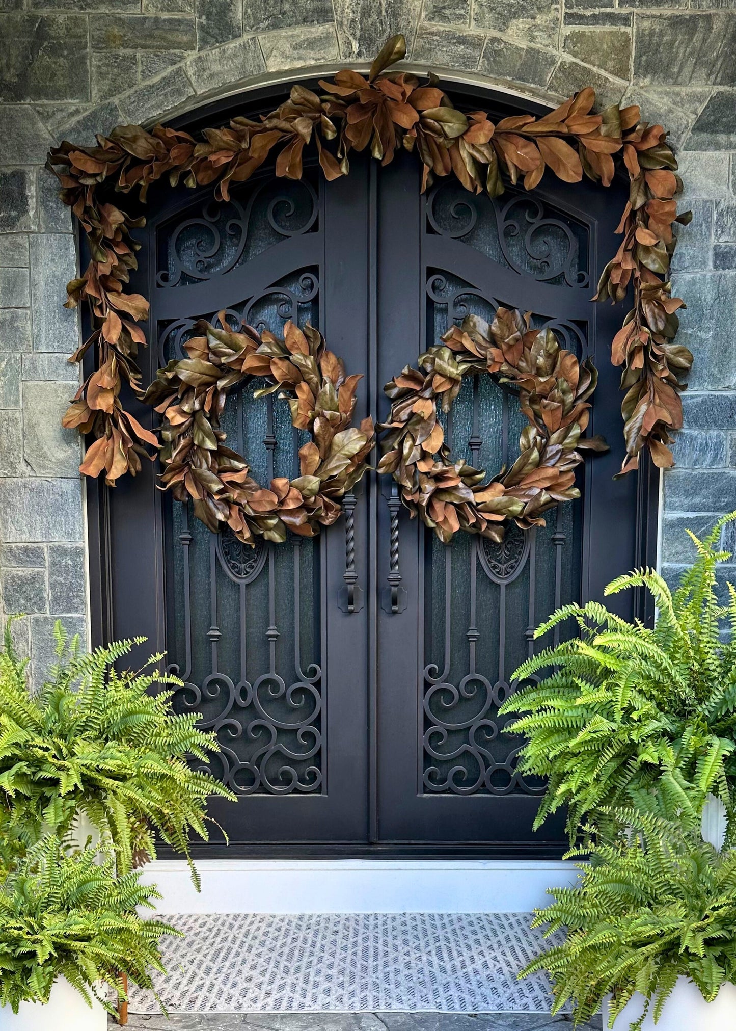 Premium Real Touch Artificial Magnolia Wreath in Aged Brown - 26"
