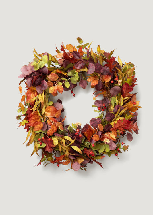 Deluxe Faux Eucalyptus Fall Wreath in Mixed Autumn - 27.5"