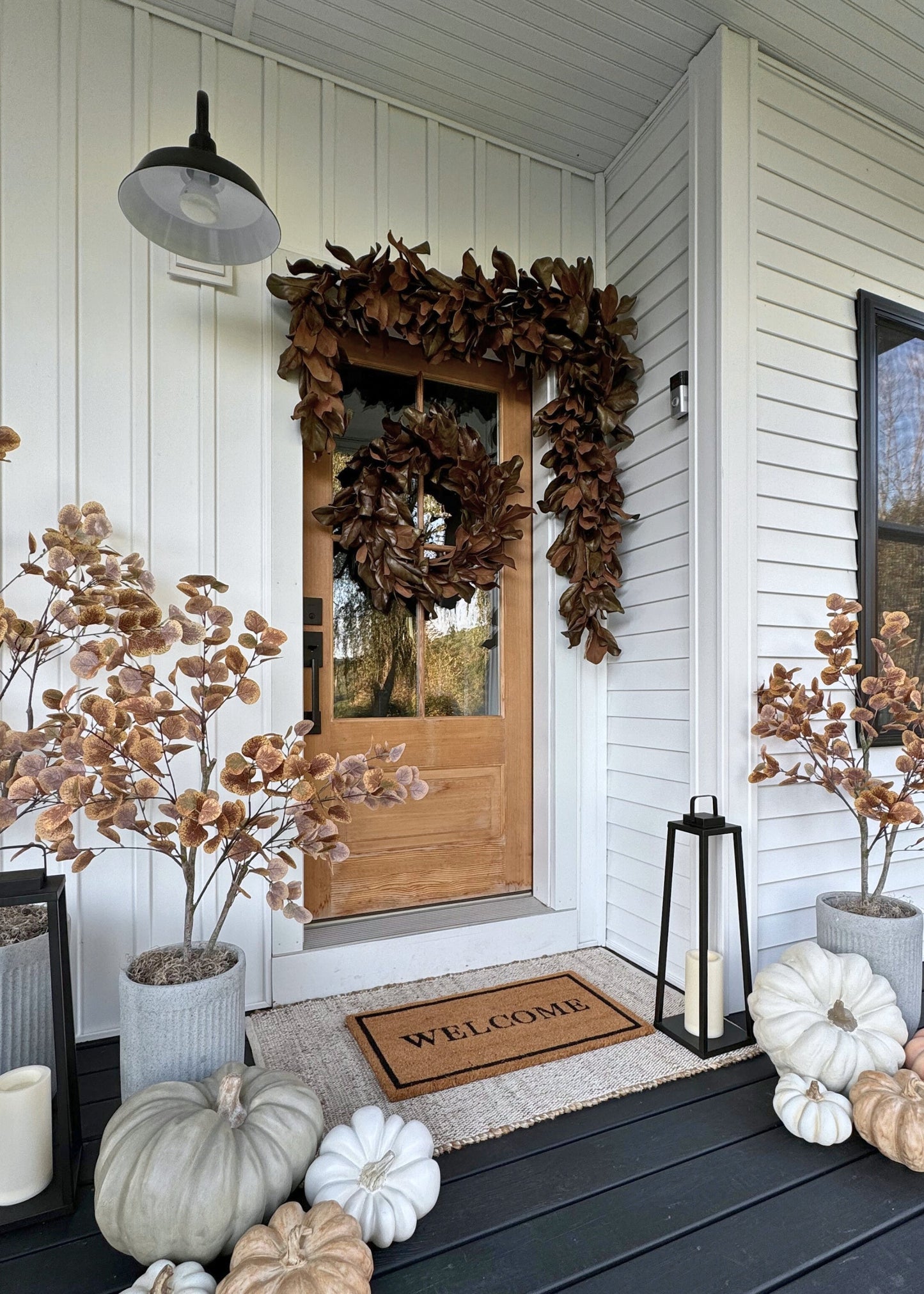 Premium Real Touch Artificial Magnolia Wreath in Aged Brown - 26"