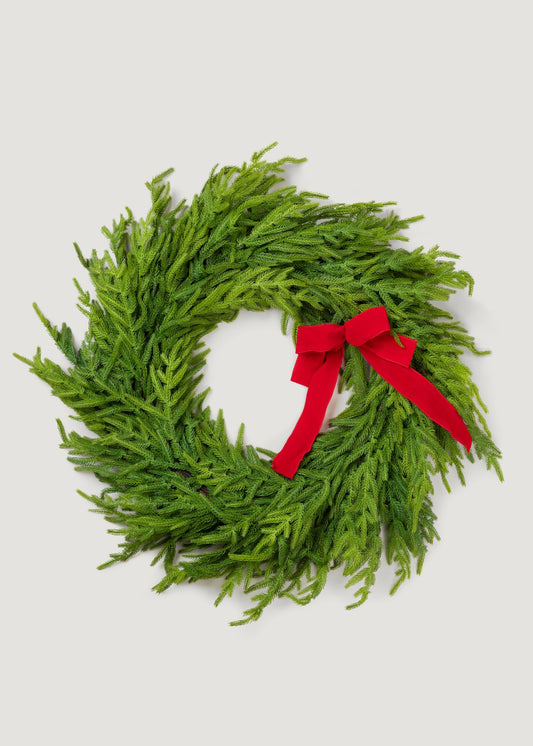 Afloral Real Touch Norfolk Pine Wreath with Bow - 30"