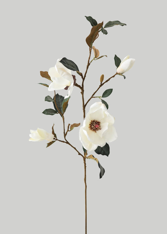 Cream Magnolia Fake Flower Branch - 35"