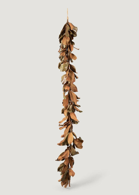 Deluxe Natural Touch Faux Magnolia Leaf Garland in Aged Brown- 79.5"