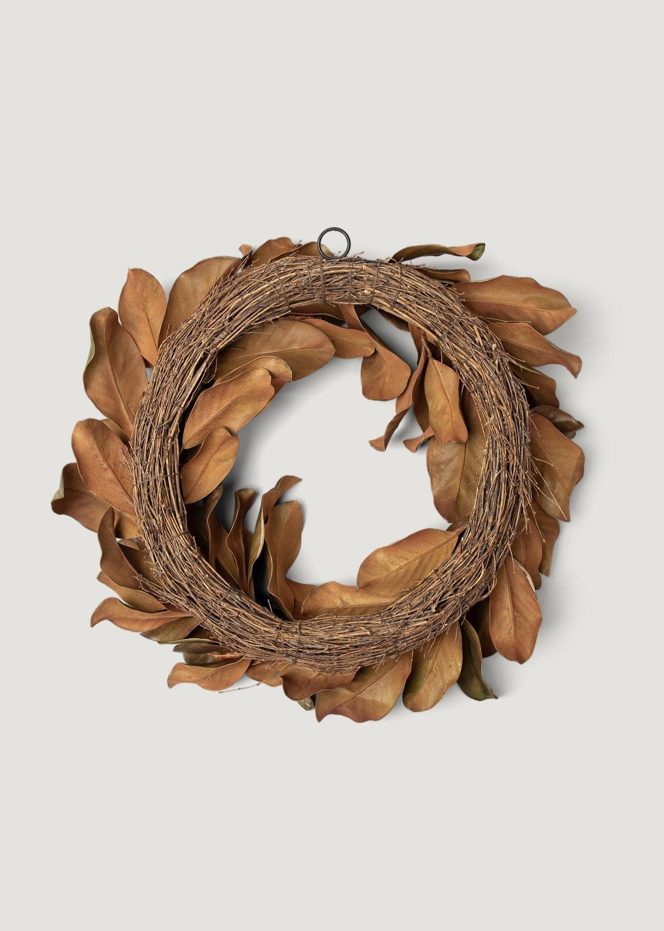 Premium Real Touch Artificial Magnolia Wreath in Aged Brown - 26"