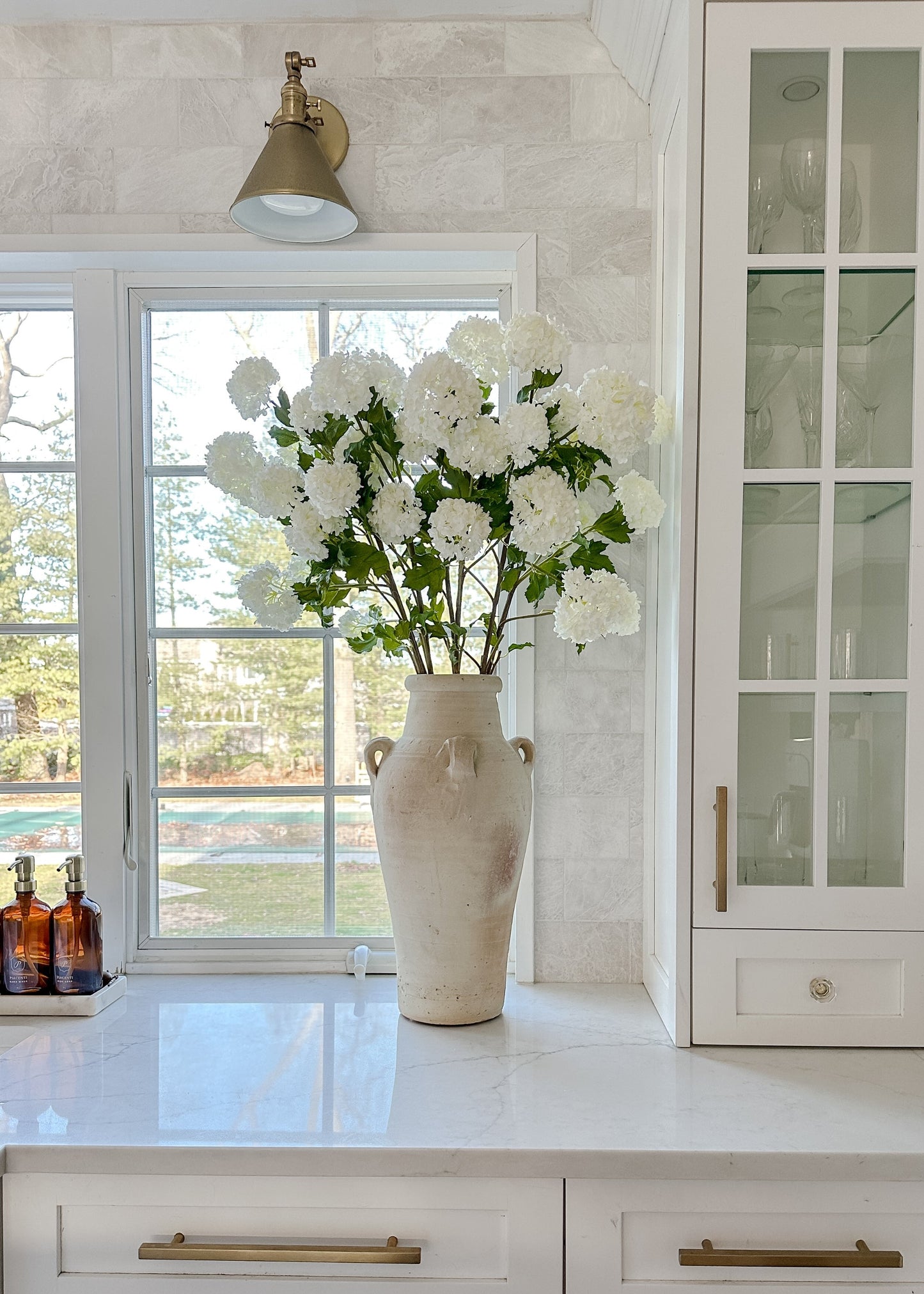 Faux Snowball Hydrangea in Crisp White - 43.5"