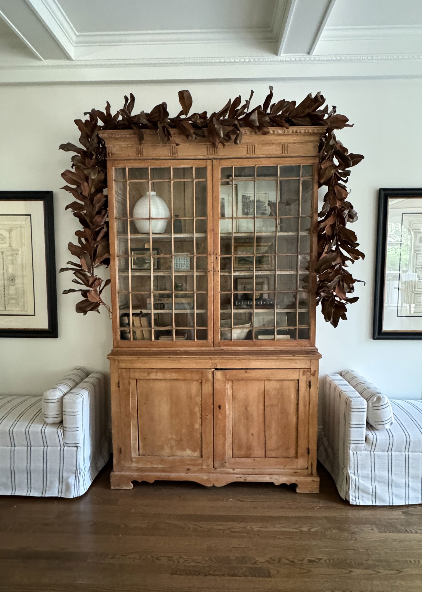 Deluxe Natural Touch Faux Magnolia Leaf Garland in Aged Brown- 79.5"