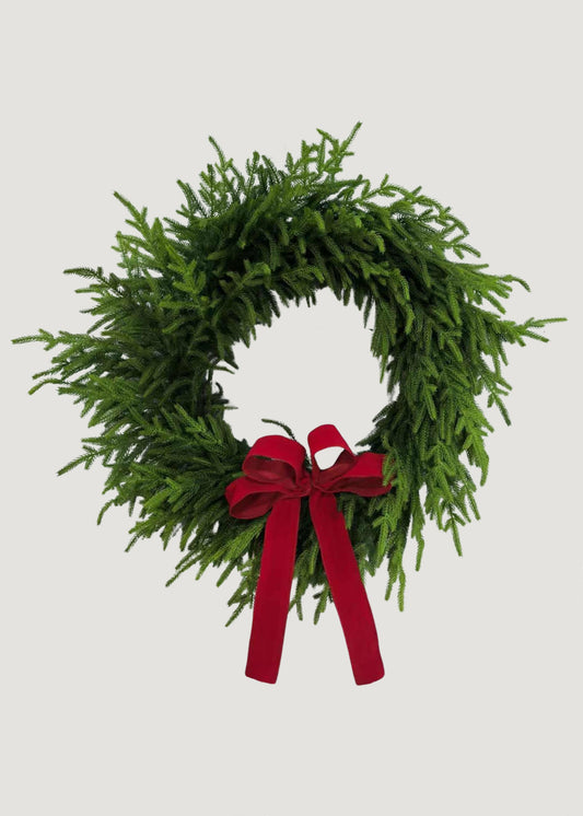 Afloral Real Touch Norfolk Pine Wreath with Bow - 30"