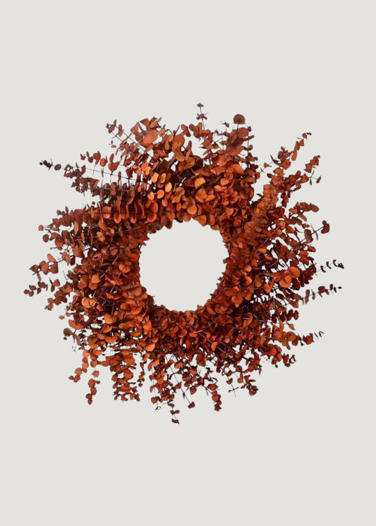 Preserved Eucalyptus Wreath in Fall Orange Hue - 22"