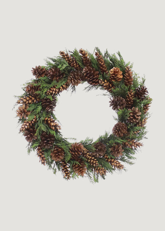 Preserved Cedar and Pine Cone Winter Wreath - 22"