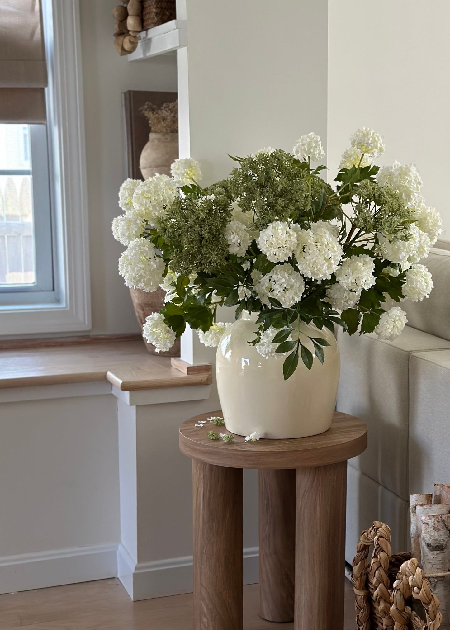 Faux Snowball Hydrangea in Crisp White - 43.5"